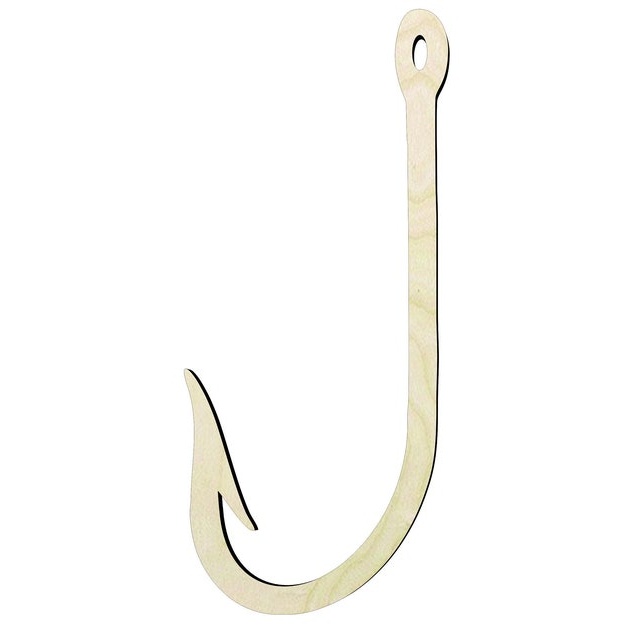 2"-20" Fish hook Wood Cutout - wood cutout by Growing Tree Gallery