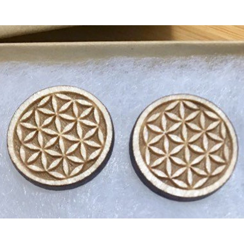 Flower of Life Wood Stud Earrings Wood Cutout - wood cutout by Growing Tree Gallery