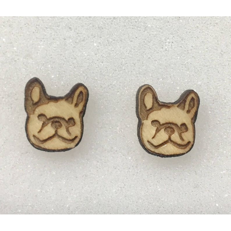 French Bulldog Earrings Wood Cutout - wood cutout by Growing Tree Gallery