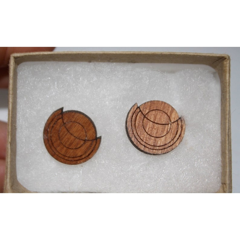 Geometric designed stud wood earring Wood Cutout - wood cutout by Growing Tree Gallery