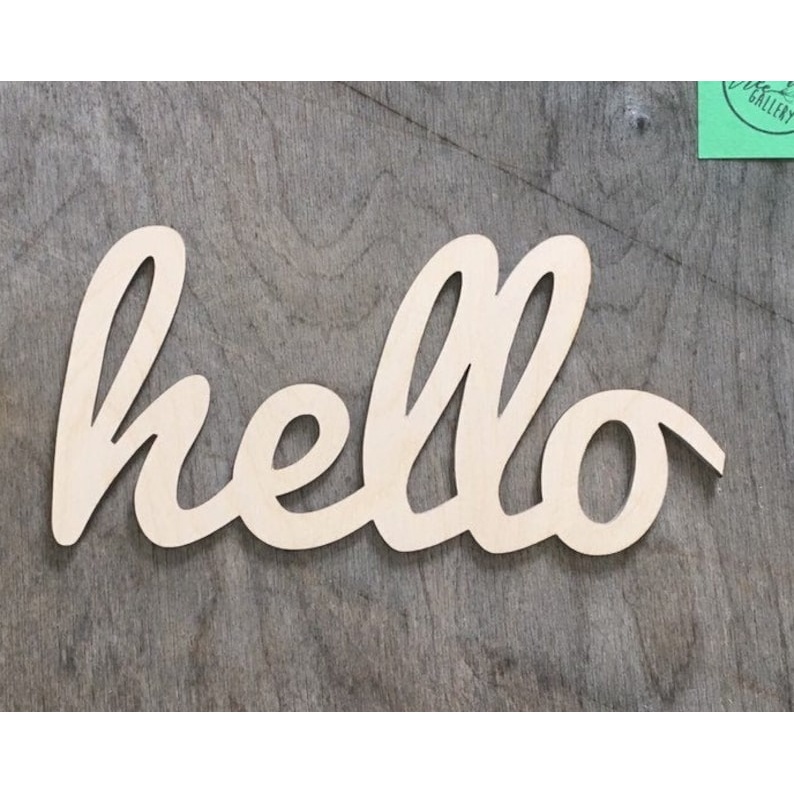 Hello Script - Multiple Sizes word cutout - wood cutout by Growing Tree Gallery