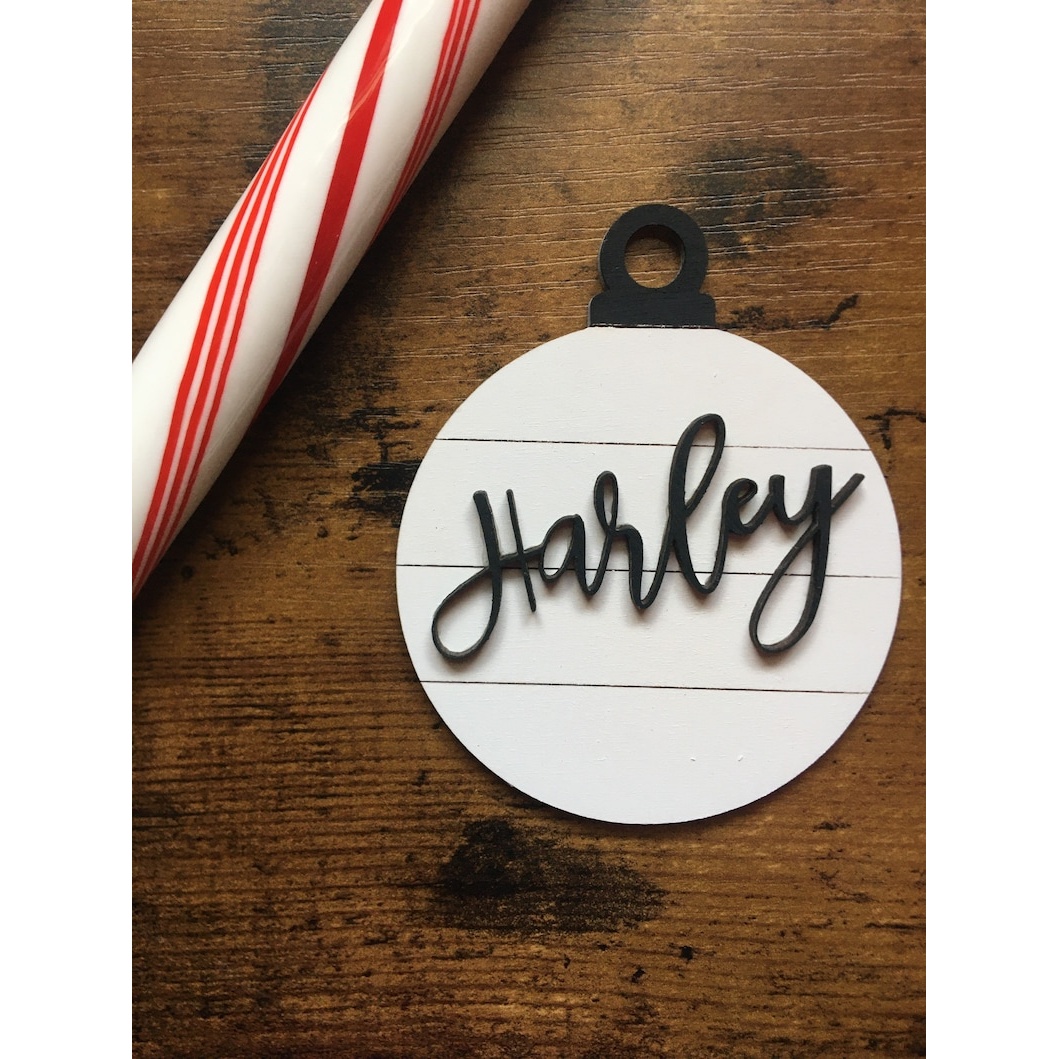 Personalized farmhouse Christmas ornament Wood Cutout - wood cutout by Growing Tree Gallery