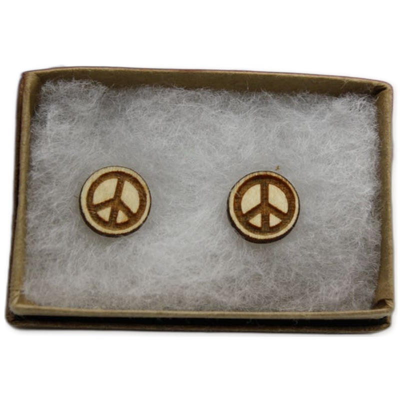 Wooden peace stud earring, peace earring, wood earring, peace stud earring Wood Cutout - wood cutout by Growing Tree Gallery
